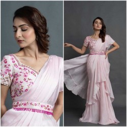 Ready to wear ice pink lehenga saree